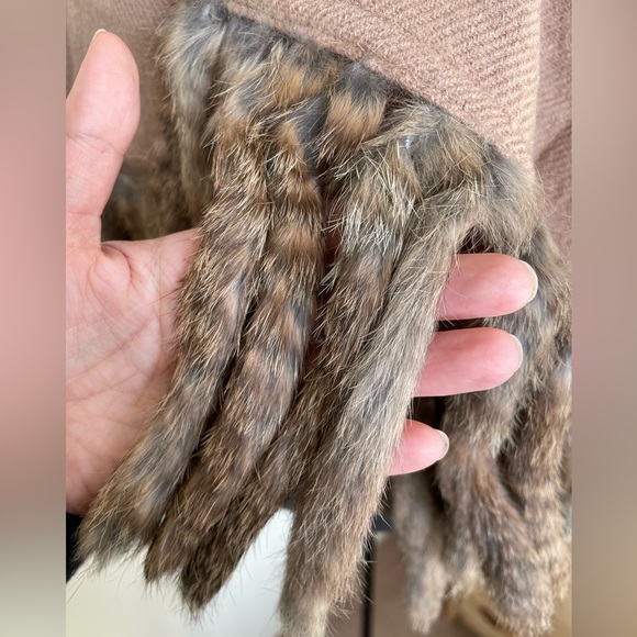 Vintage fur & wool blend scarf shawl wrap tan/beige - Picture 2 of 5